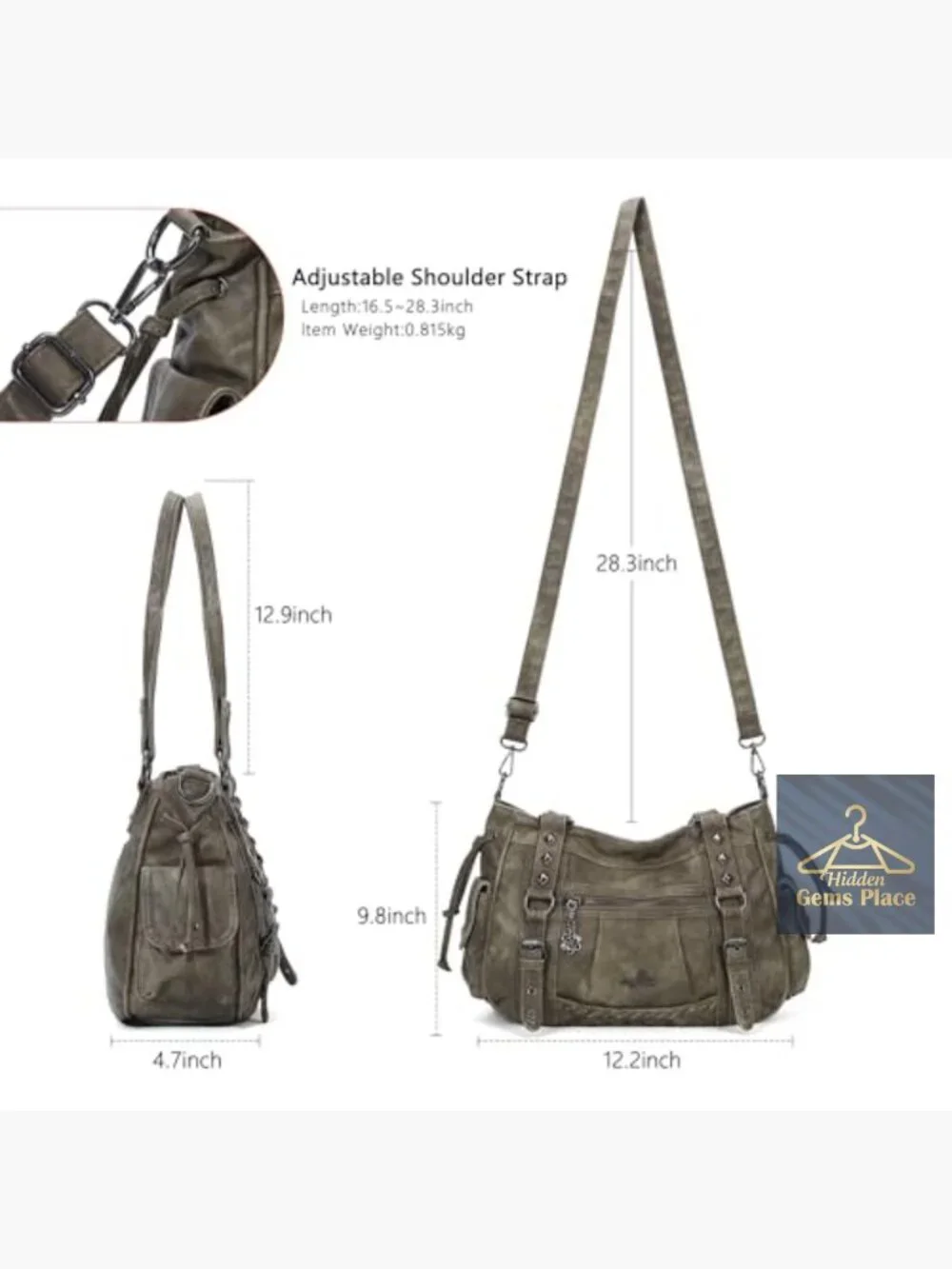 Vegan Leather Multi Pocket Retro Hobo Satchel Tote Bag Laptop